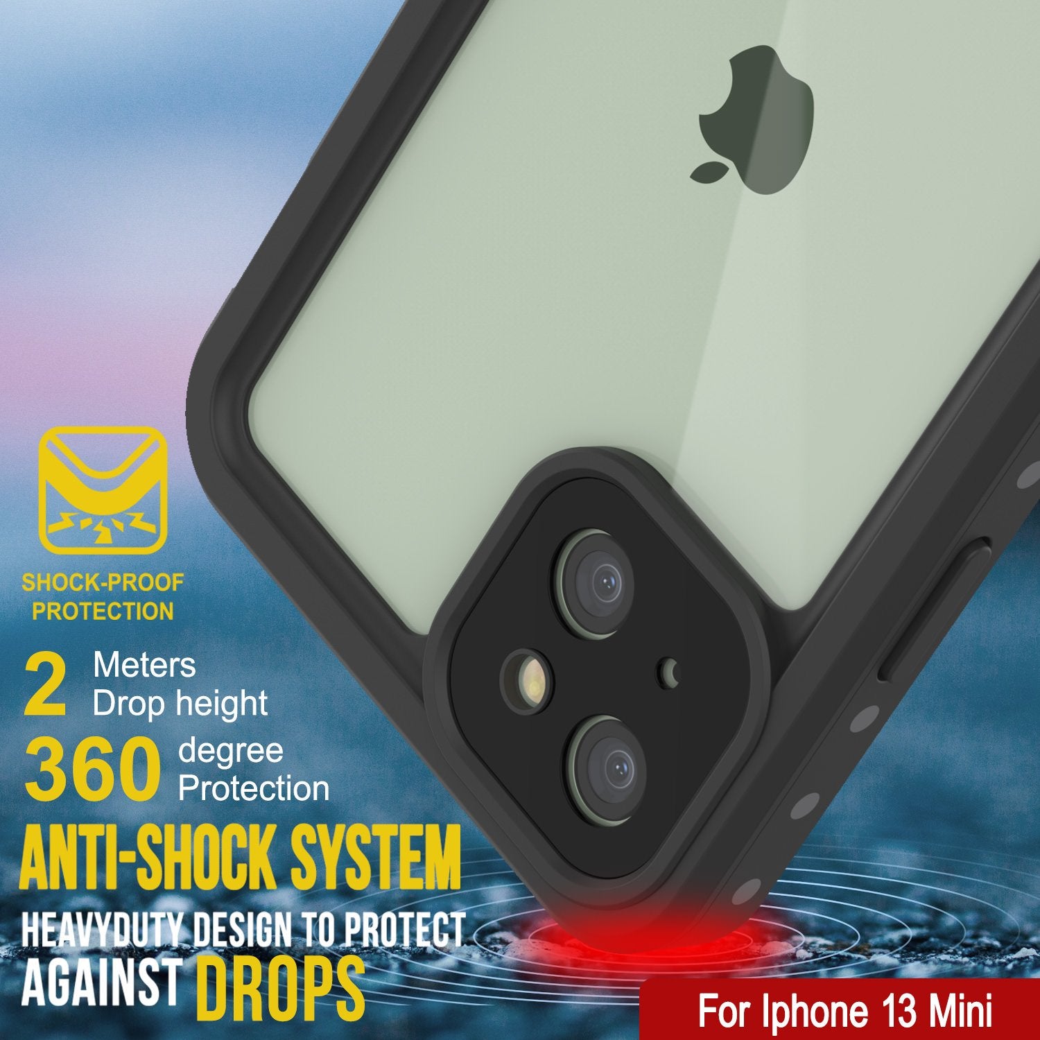 iPhone 13 Mini Waterproof IP68 Case, Punkcase [Clear] [StudStar Series] [Slim Fit] [Dirtproof]