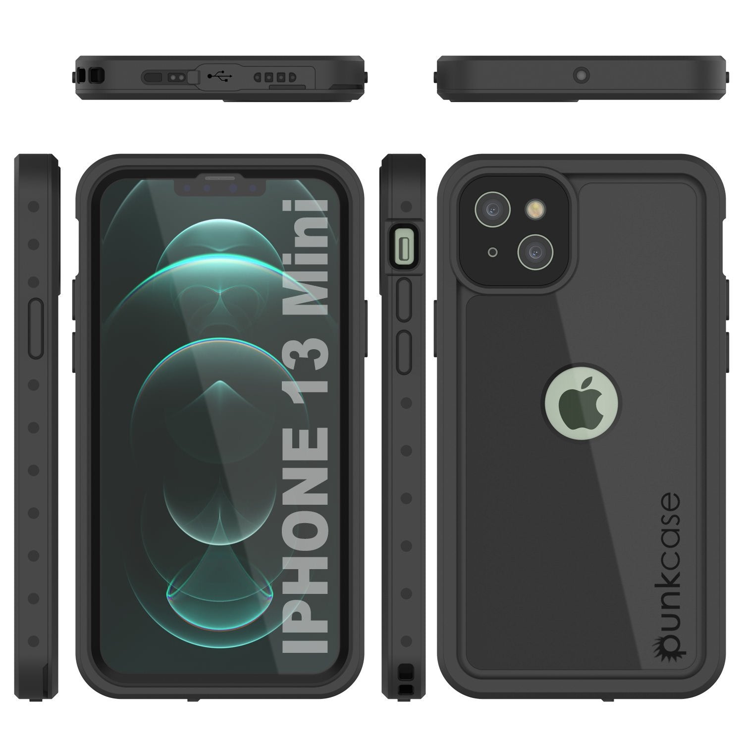 iPhone 13 Mini Waterproof IP68 Case, Punkcase [Black] [StudStar Series] [Slim Fit]
