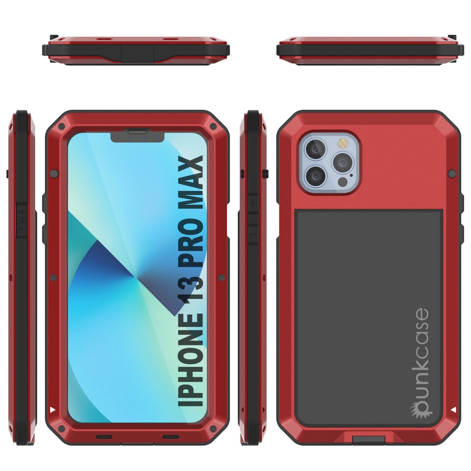 iPhone 13 Pro Max Metal Case, Heavy Duty Military Grade Armor Cover [shock proof] Full Body Hard [Red]