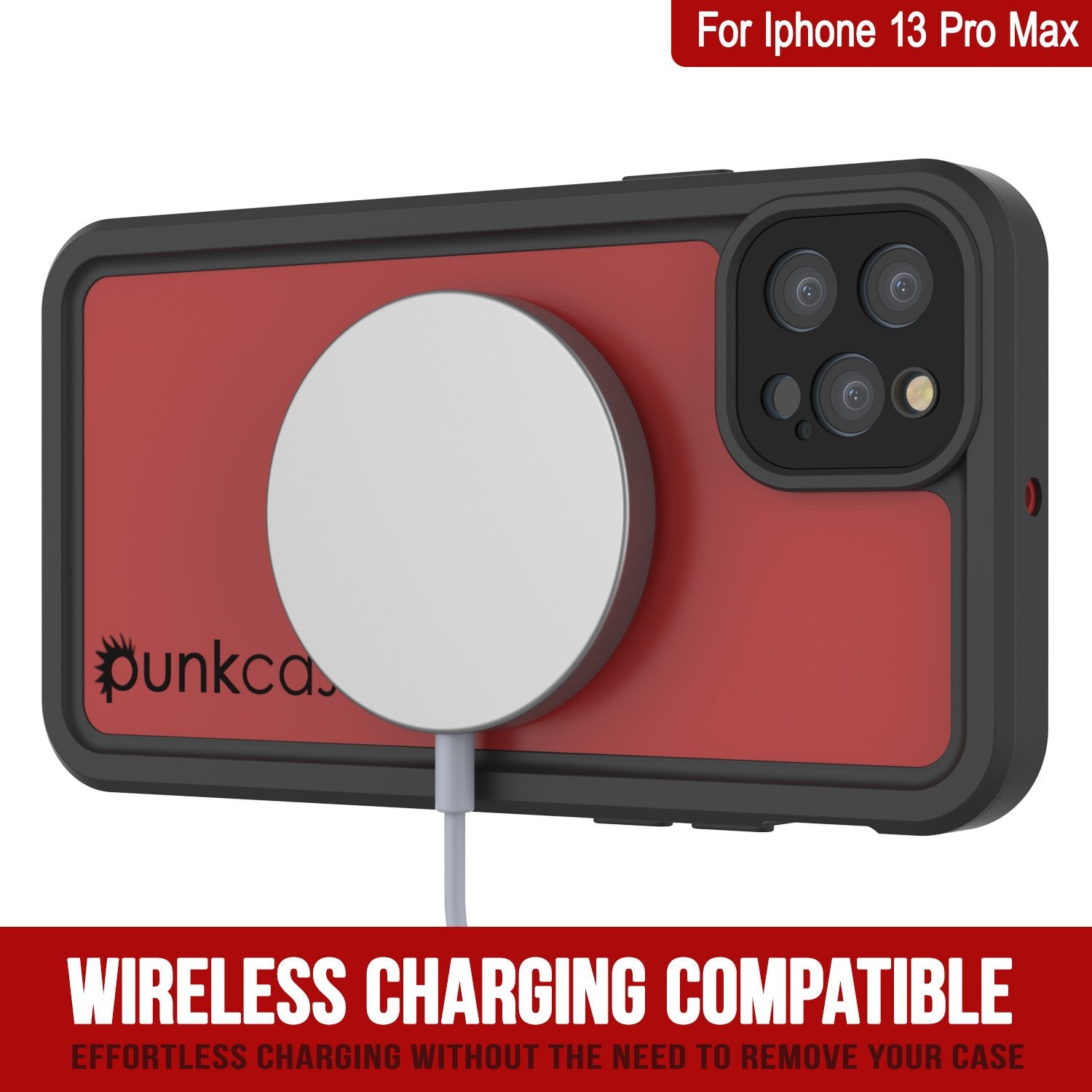 iPhone 13 Pro Max Waterproof IP68 Case, Punkcase [Red] [StudStar Series] [Slim Fit]