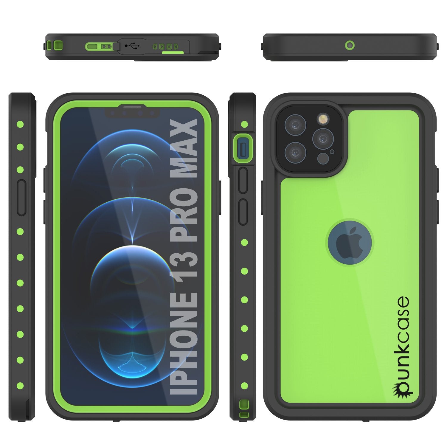 iPhone 13 Pro Max Waterproof IP68 Case, Punkcase [Light green] [StudStar Series] [Slim Fit] [Dirtproof]