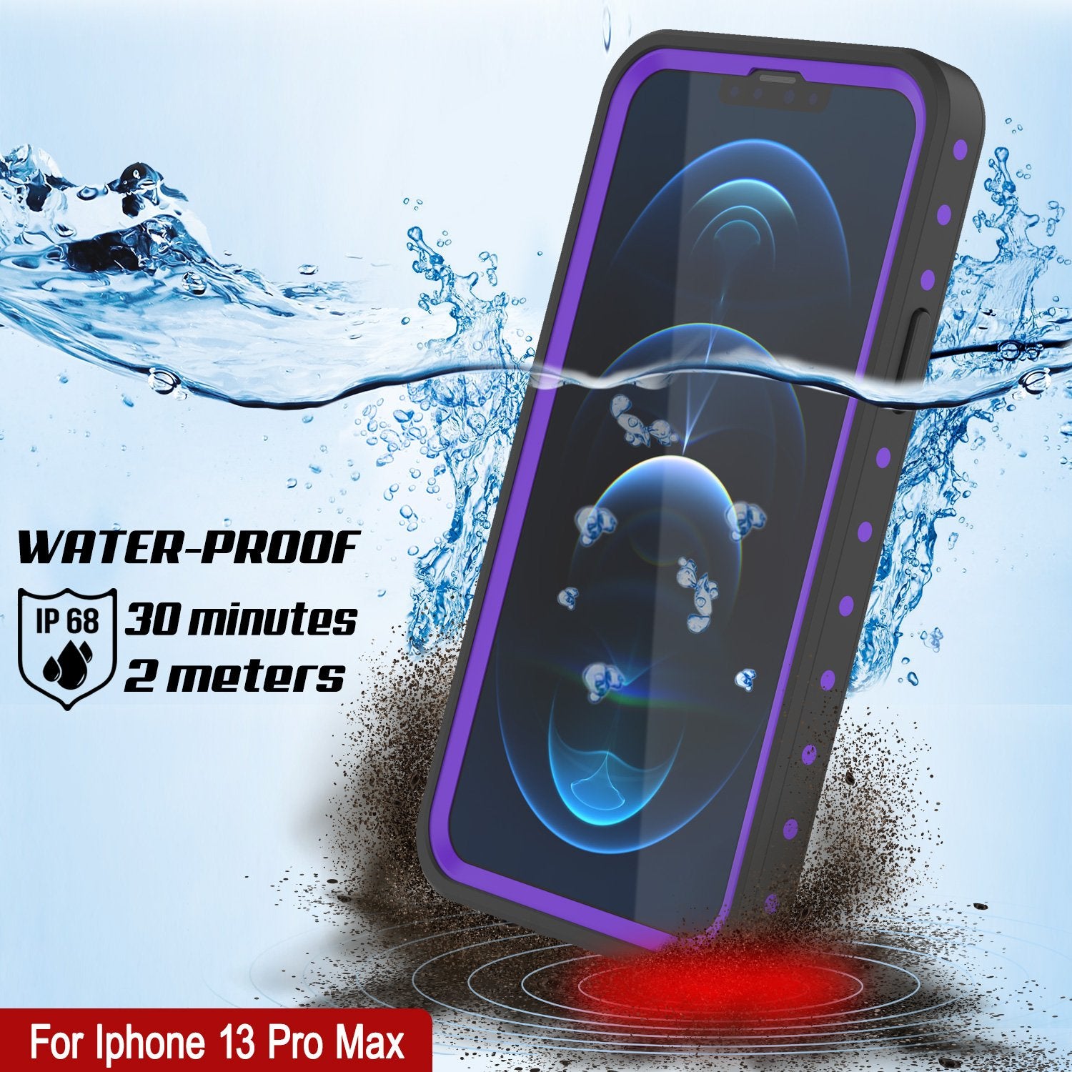 iPhone 13 Pro Max Waterproof IP68 Case, Punkcase [Purple] [StudStar Series] [Slim Fit] [Dirtproof]