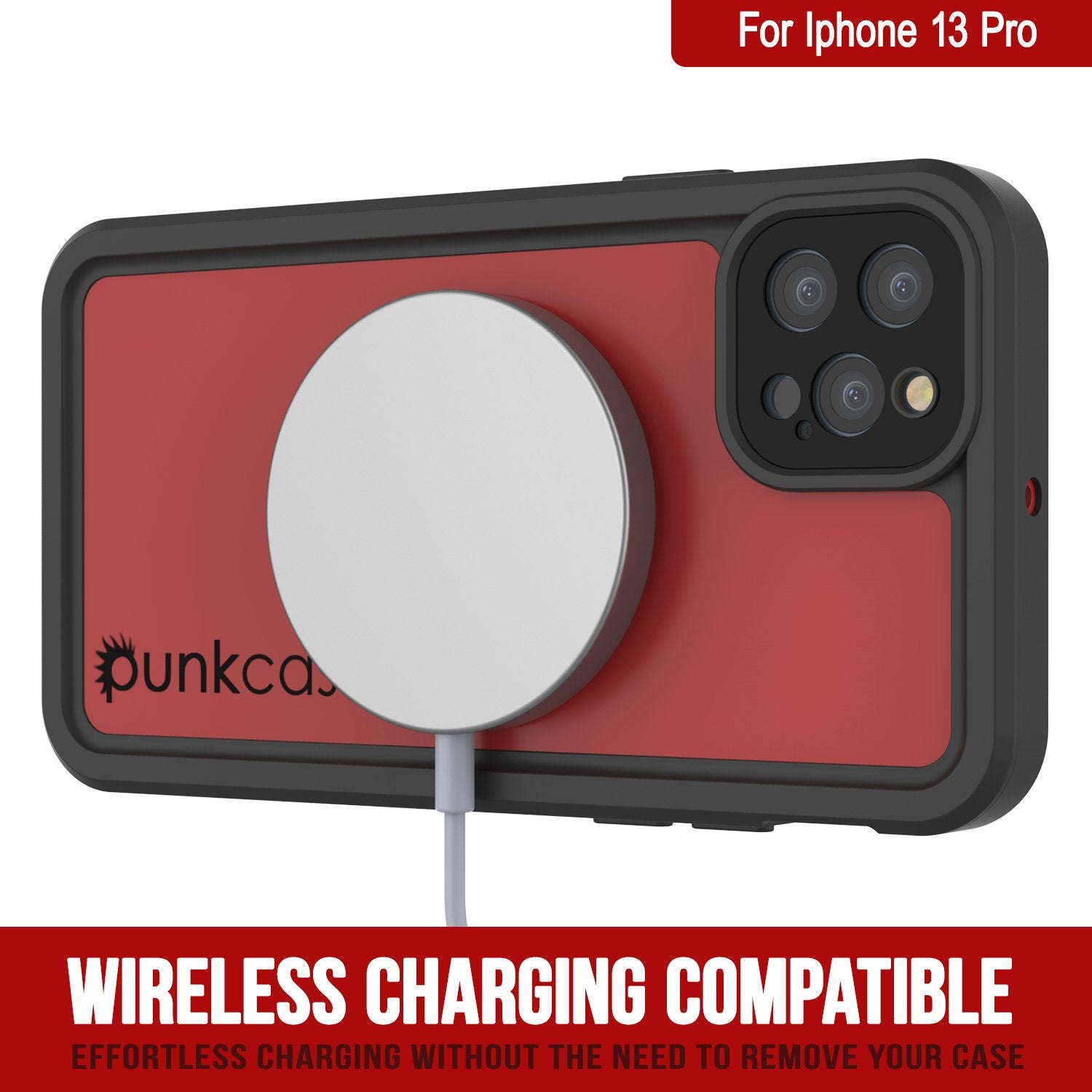 iPhone 13 Pro Waterproof IP68 Case, Punkcase [Red] [StudStar Series] [Slim Fit]