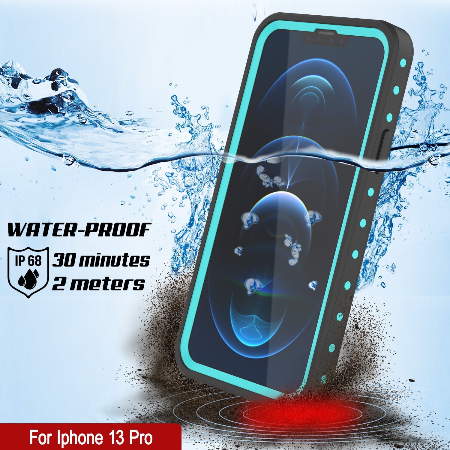 iPhone 13 Pro Waterproof IP68 Case, Punkcase [Teal] [StudStar Series] [Slim Fit]