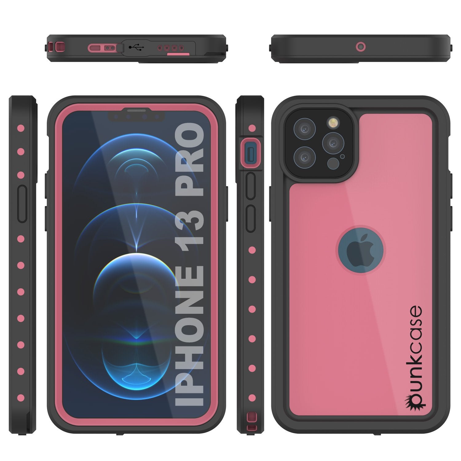 iPhone 13 Pro Waterproof IP68 Case, Punkcase [Pink] [StudStar Series] [Slim Fit] [Dirtproof]