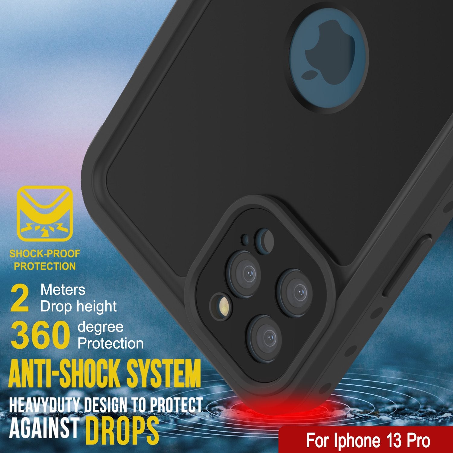 iPhone 13 Pro Waterproof IP68 Case, Punkcase [Black] [StudStar Series] [Slim Fit]