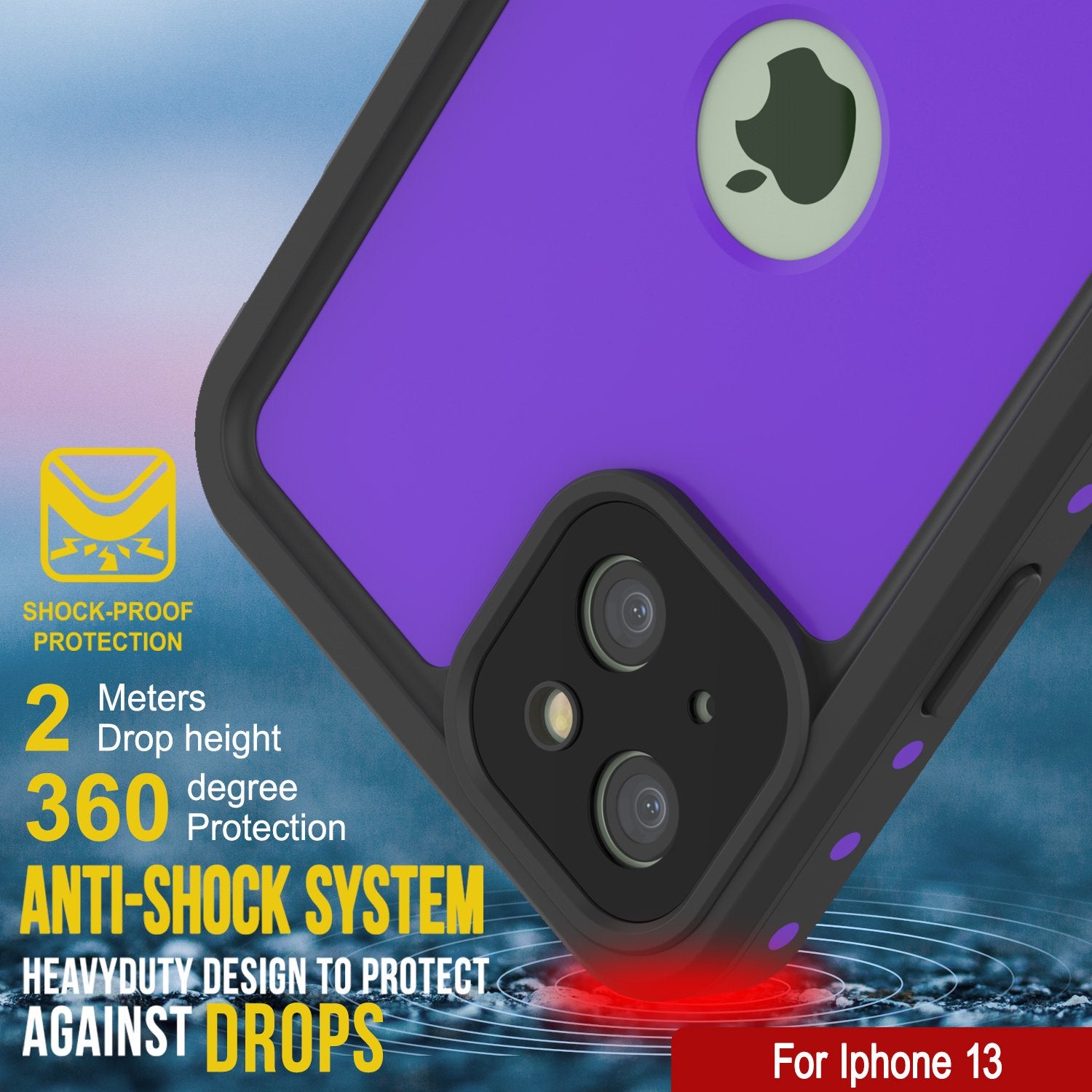 iPhone 13 Waterproof IP68 Case, Punkcase [Purple] [StudStar Series] [Slim Fit] [Dirtproof]