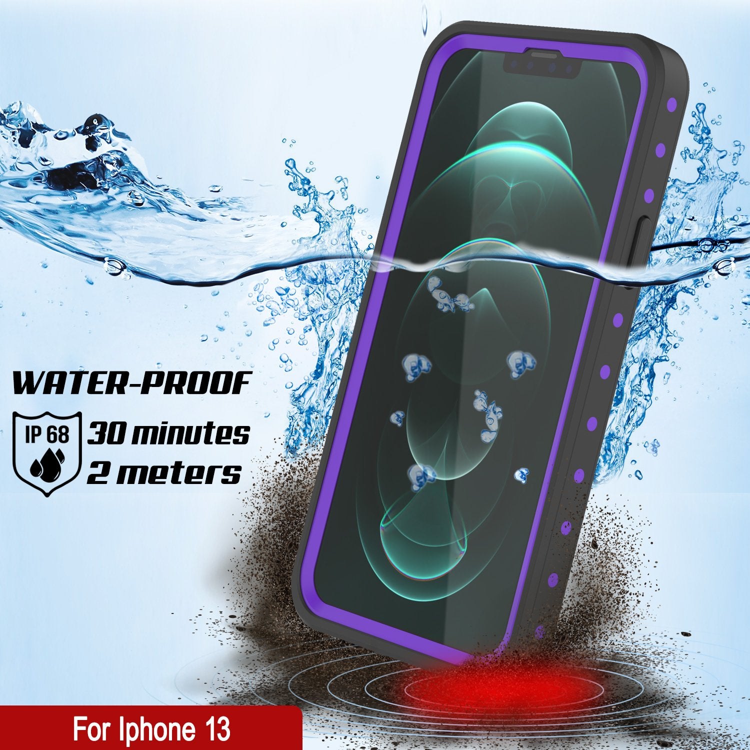 iPhone 13 Waterproof IP68 Case, Punkcase [Purple] [StudStar Series] [Slim Fit] [Dirtproof]
