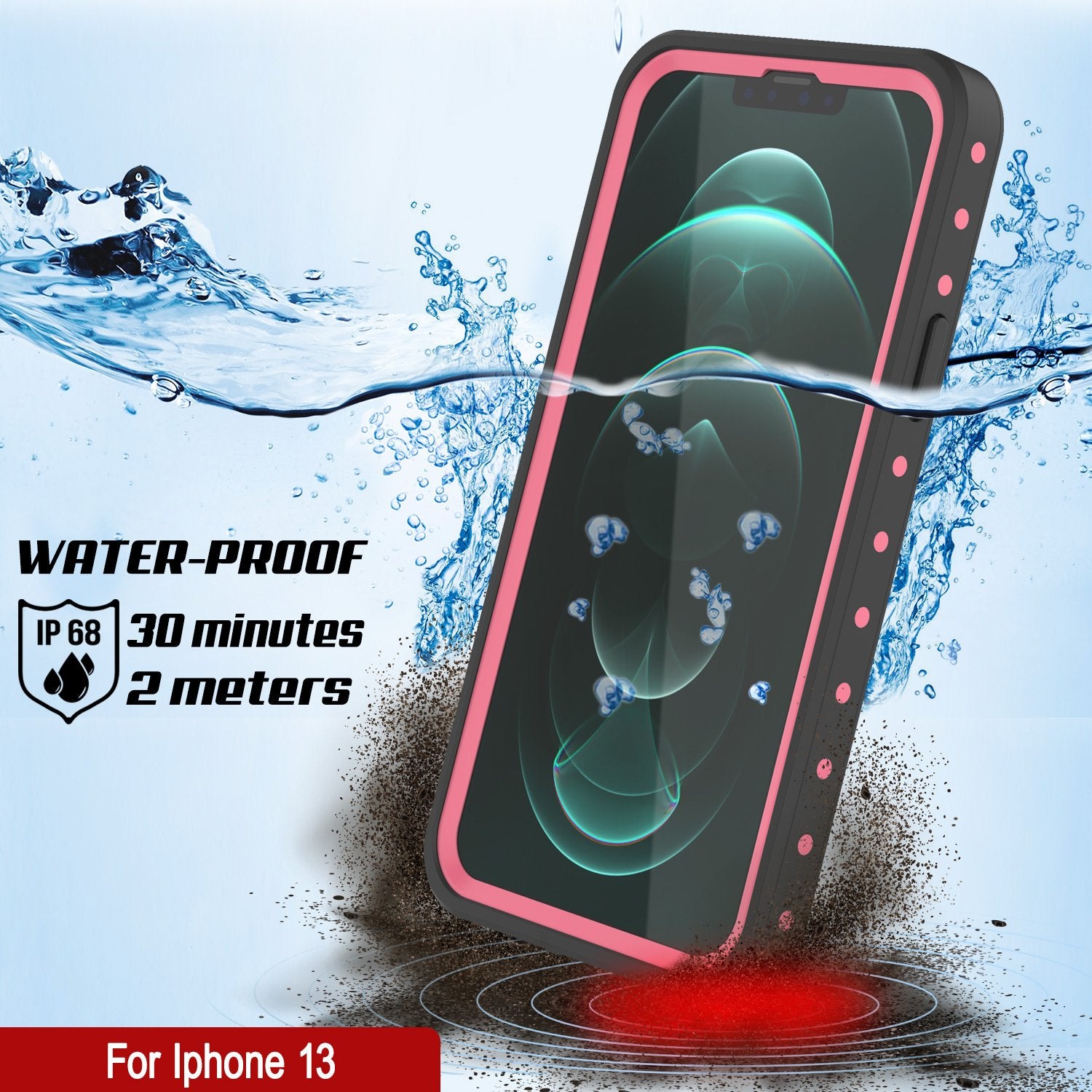 iPhone 13 Waterproof IP68 Case, Punkcase [Pink] [StudStar Series] [Slim Fit] [Dirtproof]