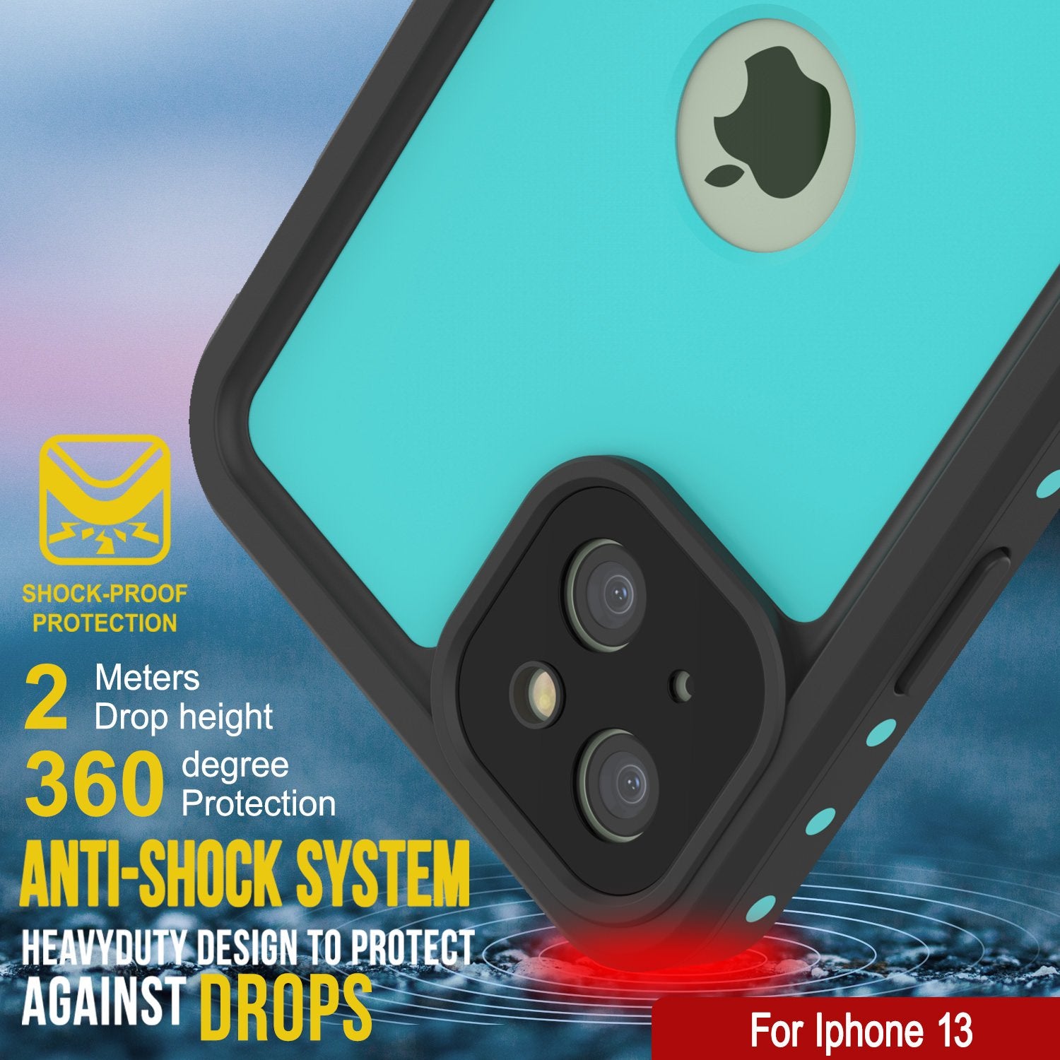 iPhone 13 Waterproof IP68 Case, Punkcase [Teal] [StudStar Series] [Slim Fit]