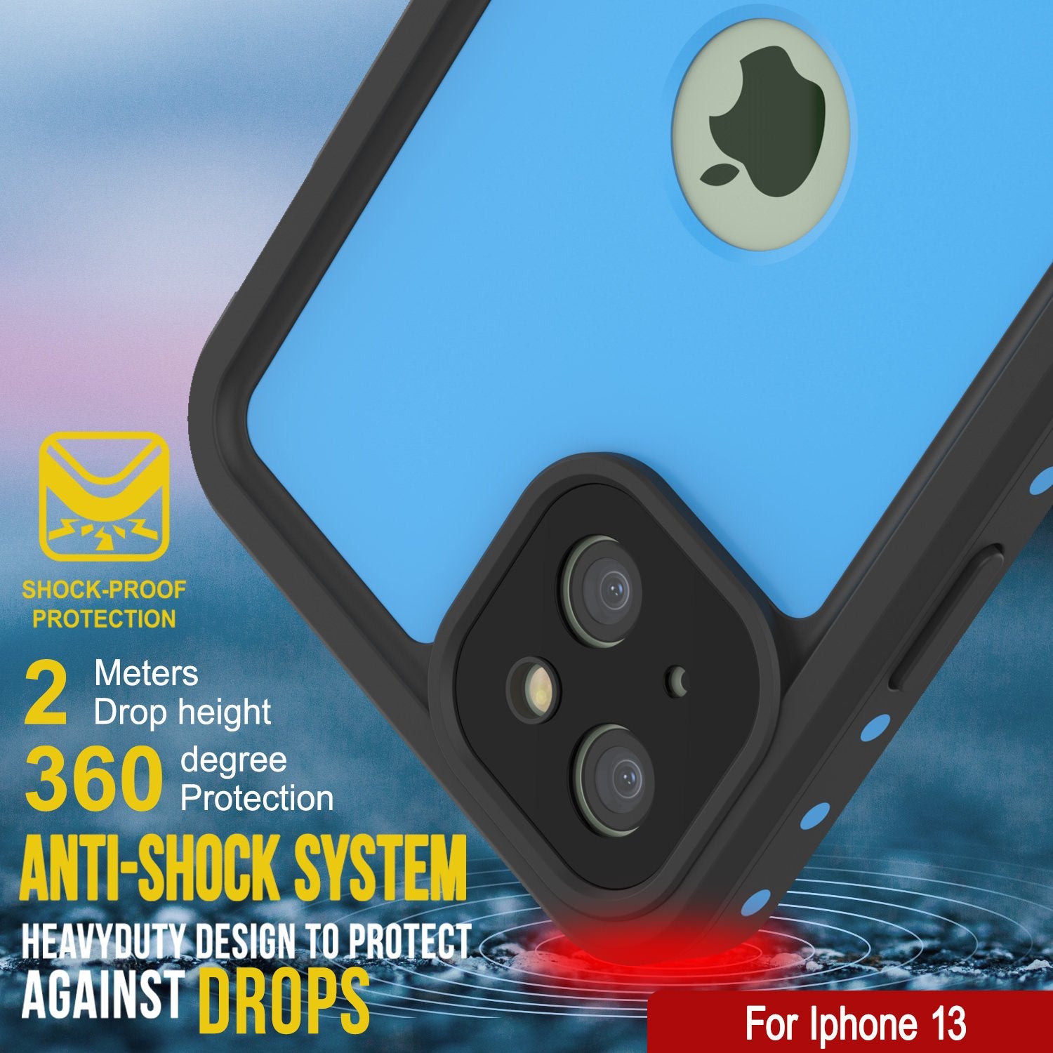 iPhone 13 Waterproof IP68 Case, Punkcase [Light blue] [StudStar Series] [Slim Fit] [Dirtproof]