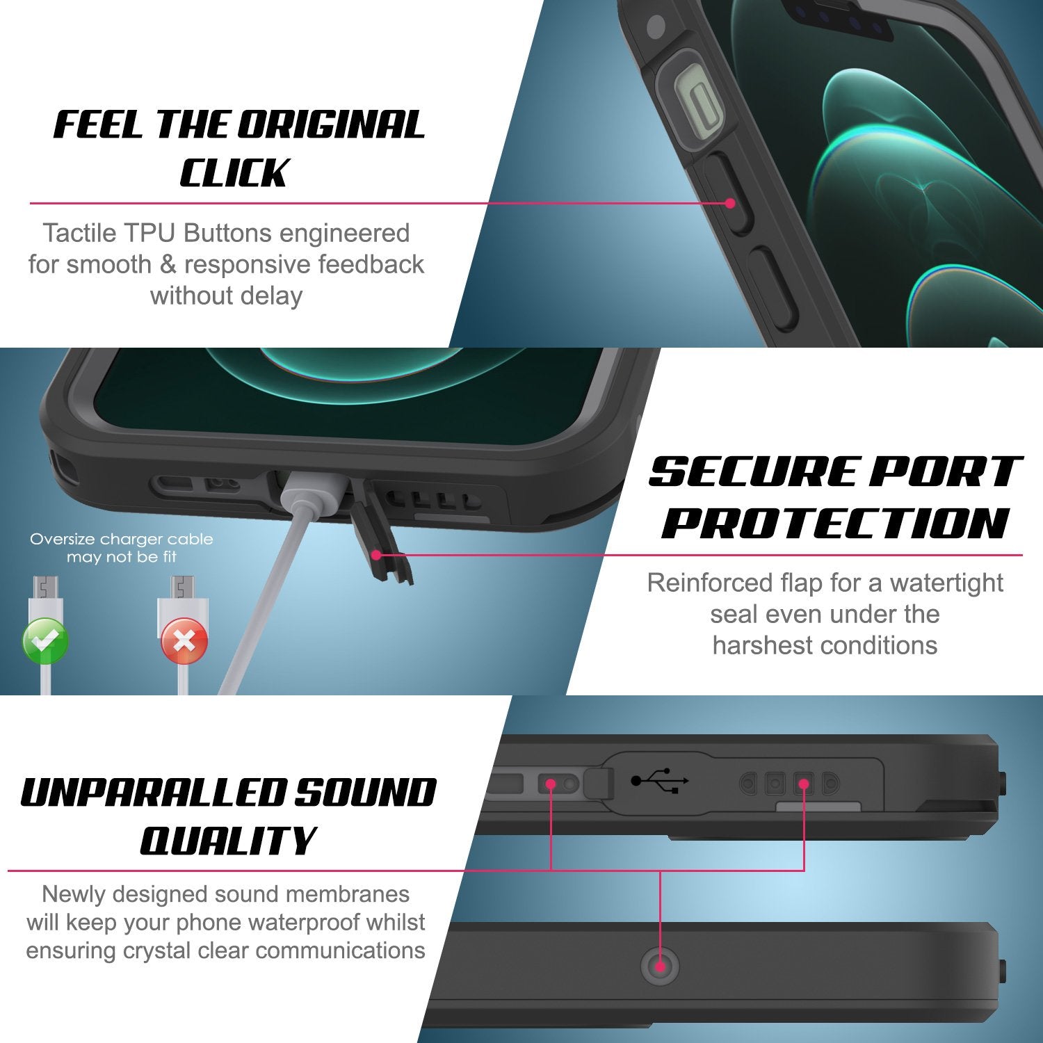iPhone 13 Waterproof IP68 Case, Punkcase [Teal] [StudStar Series] [Slim Fit]