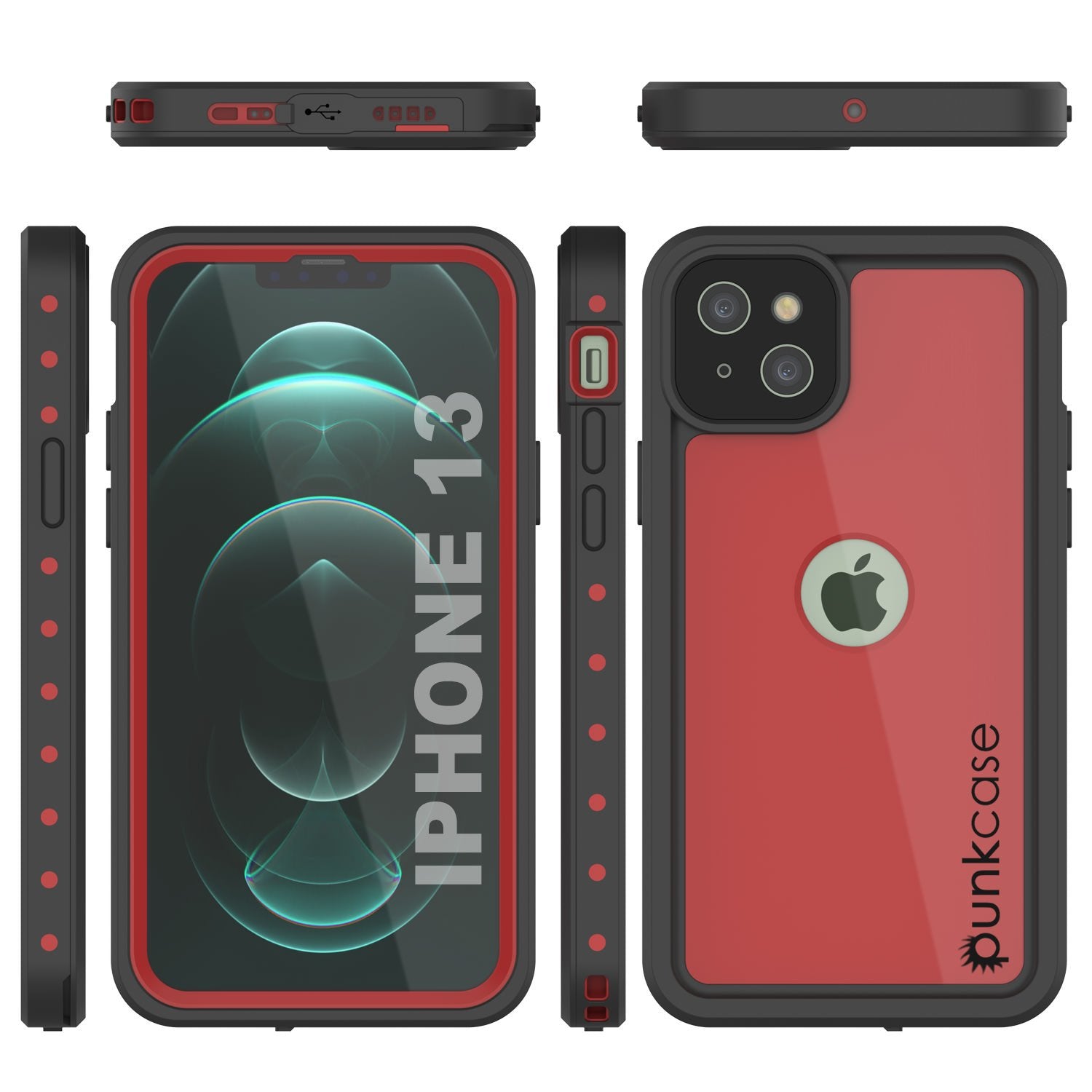 iPhone 13 Waterproof IP68 Case, Punkcase [Red] [StudStar Series] [Slim Fit]