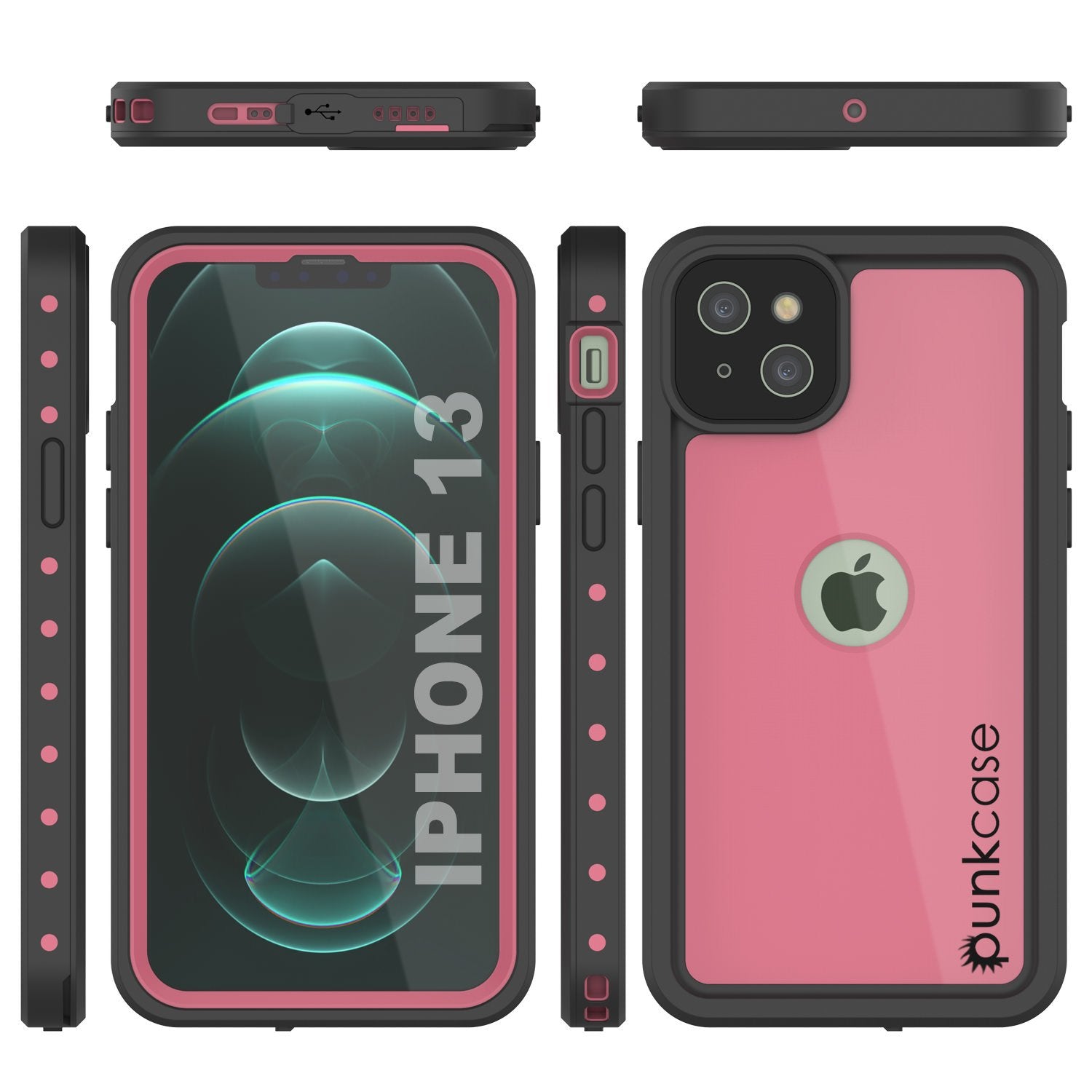 iPhone 13 Waterproof IP68 Case, Punkcase [Pink] [StudStar Series] [Slim Fit] [Dirtproof]