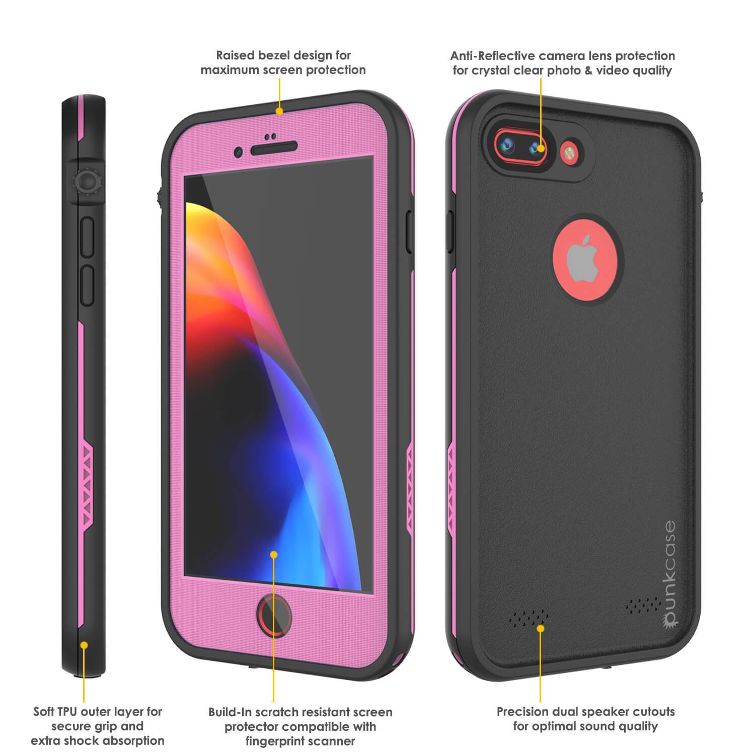 iPhone 7+ Plus Waterproof Case, Punkcase SpikeStar Pink Series | Thin Fit 6.6ft Underwater IP68 (Color in image: light blue)