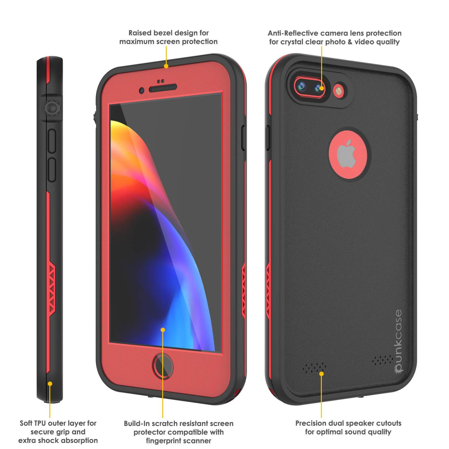 iPhone 7+ Plus Waterproof Case, Punkcase SpikeStar Red Series | Thin Fit 6.6ft Underwater IP68 (Color in image: light blue)