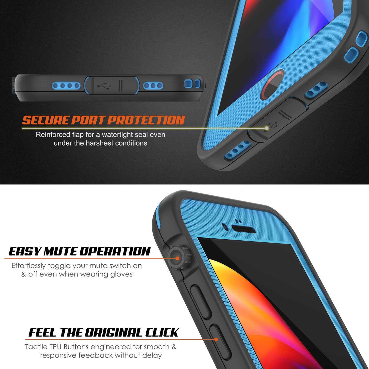 iPhone 7+ Plus Waterproof Case, Punkcase SpikeStar Light-Blue Series | Thin Fit 6.6ft Underwater IP68 (Color in image: white)