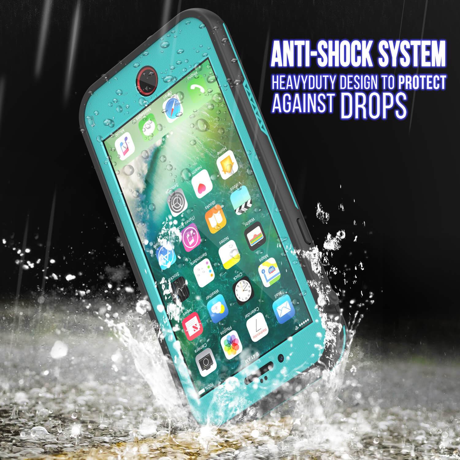 iPhone 7+ Plus Waterproof Case, Punkcase SpikeStar Teal Series | Thin Fit 6.6ft Underwater IP68 (Color in image: purple)