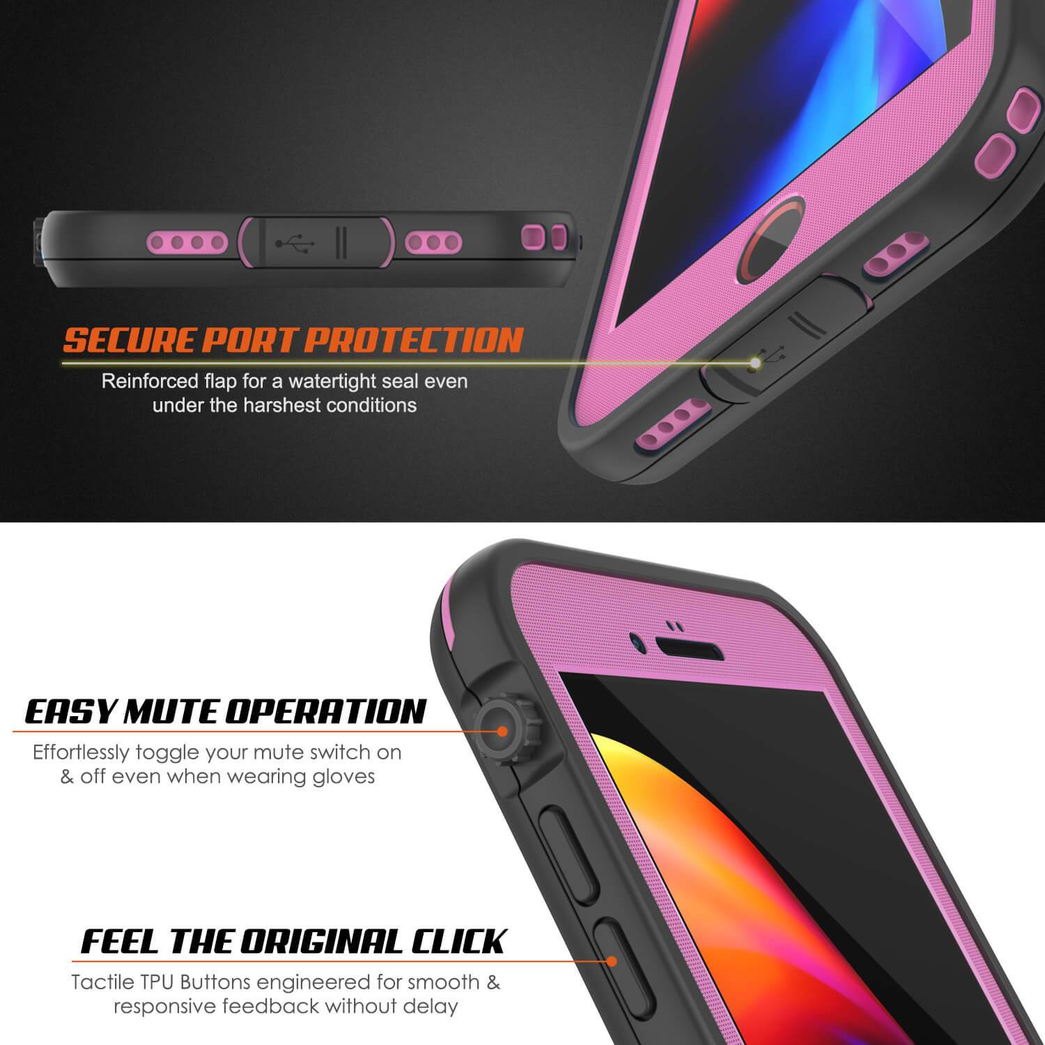 iPhone 7 Waterproof Case, Punkcase SpikeStar Pink Series | Thin Fit 6.6ft Underwater IP68 (Color in image: white)