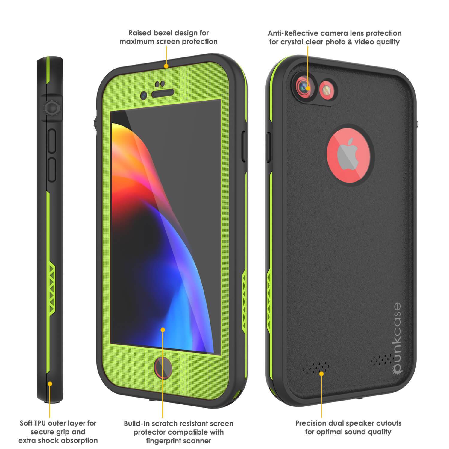 iPhone 7 Waterproof Case, Punkcase SpikeStar Light-Green Series | Thin Fit 6.6ft Underwater IP68 (Color in image: light blue)