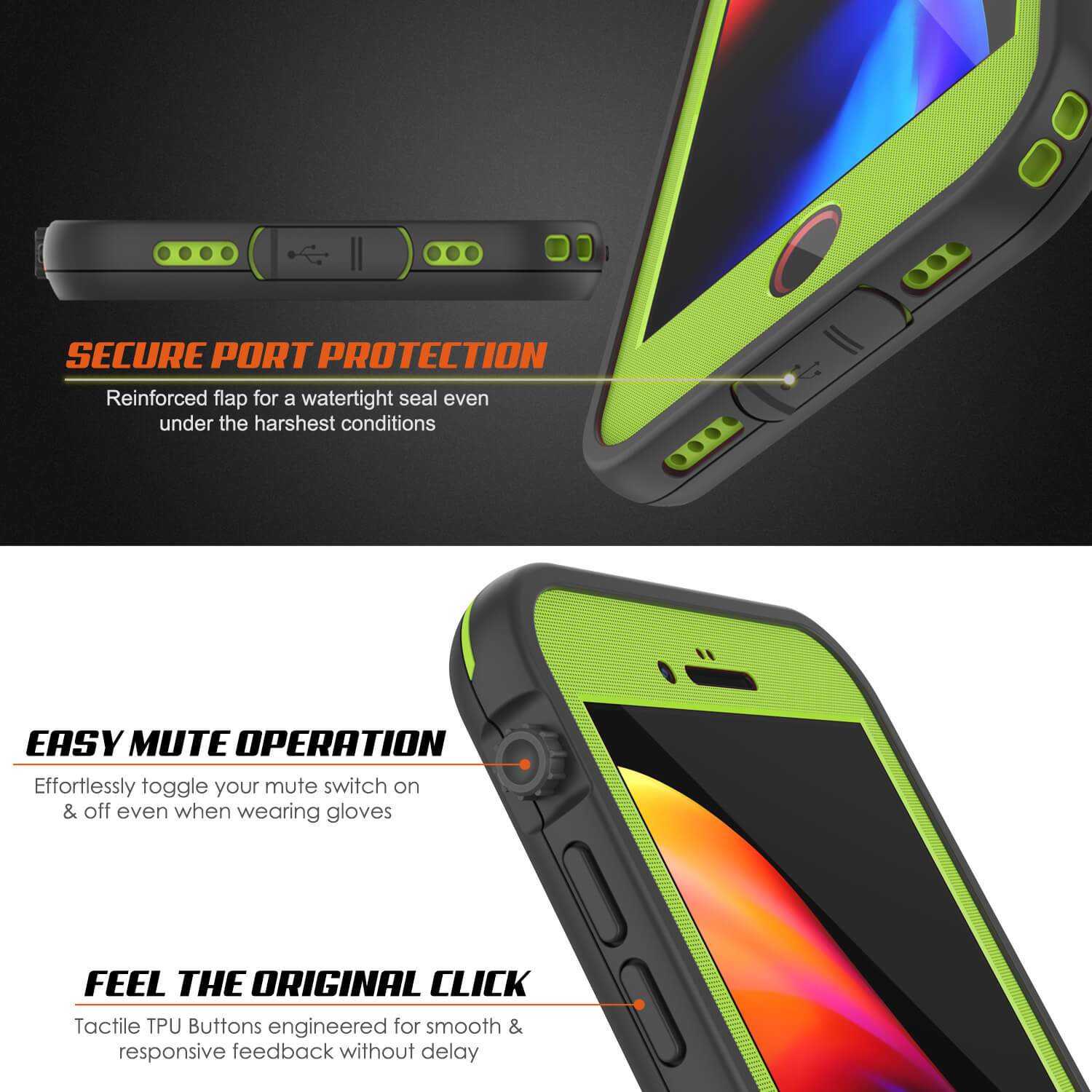 iPhone 7 Waterproof Case, Punkcase SpikeStar Light-Green Series | Thin Fit 6.6ft Underwater IP68 (Color in image: white)