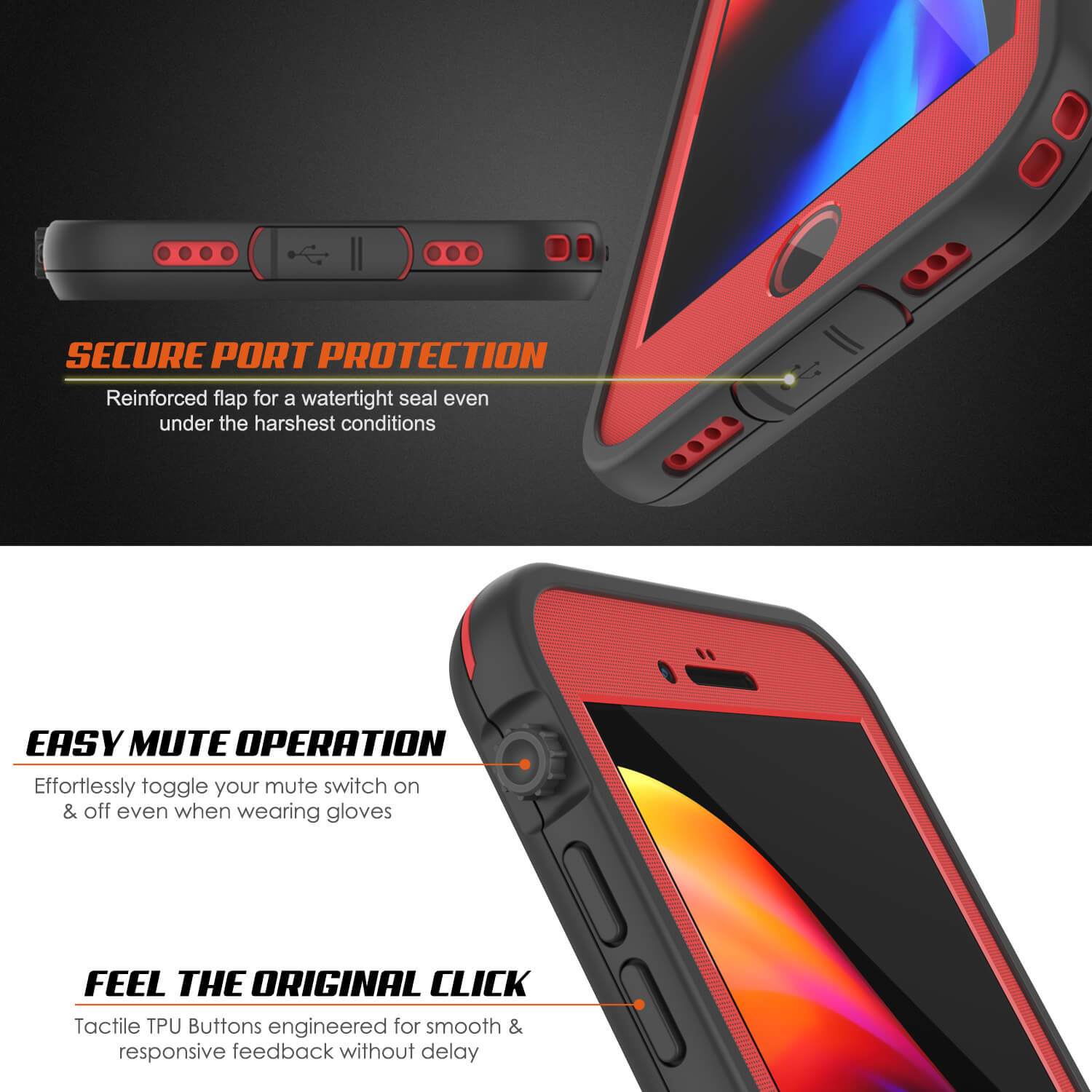 iPhone 7 Waterproof Case, Punkcase SpikeStar Red Series | Thin Fit 6.6ft Underwater IP68 (Color in image: white)