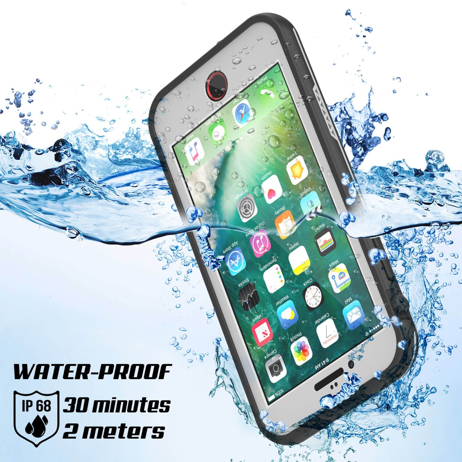iPhone 8+ Plus Waterproof Case, Punkcase SpikeStar White Series | Thin Fit 6.6ft Underwater IP68 (Color in image: black)