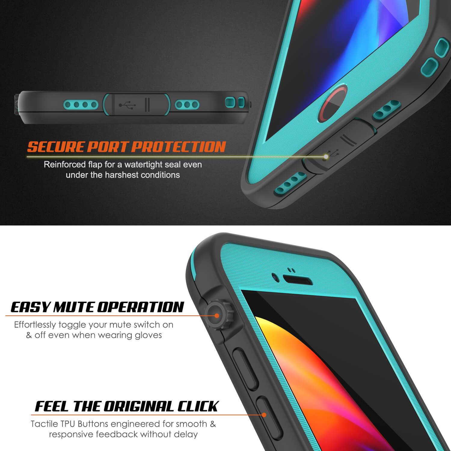 iPhone 8 Waterproof Case, Punkcase SpikeStar Teal Series | Thin Fit 6.6ft Underwater IP68 (Color in image: white)