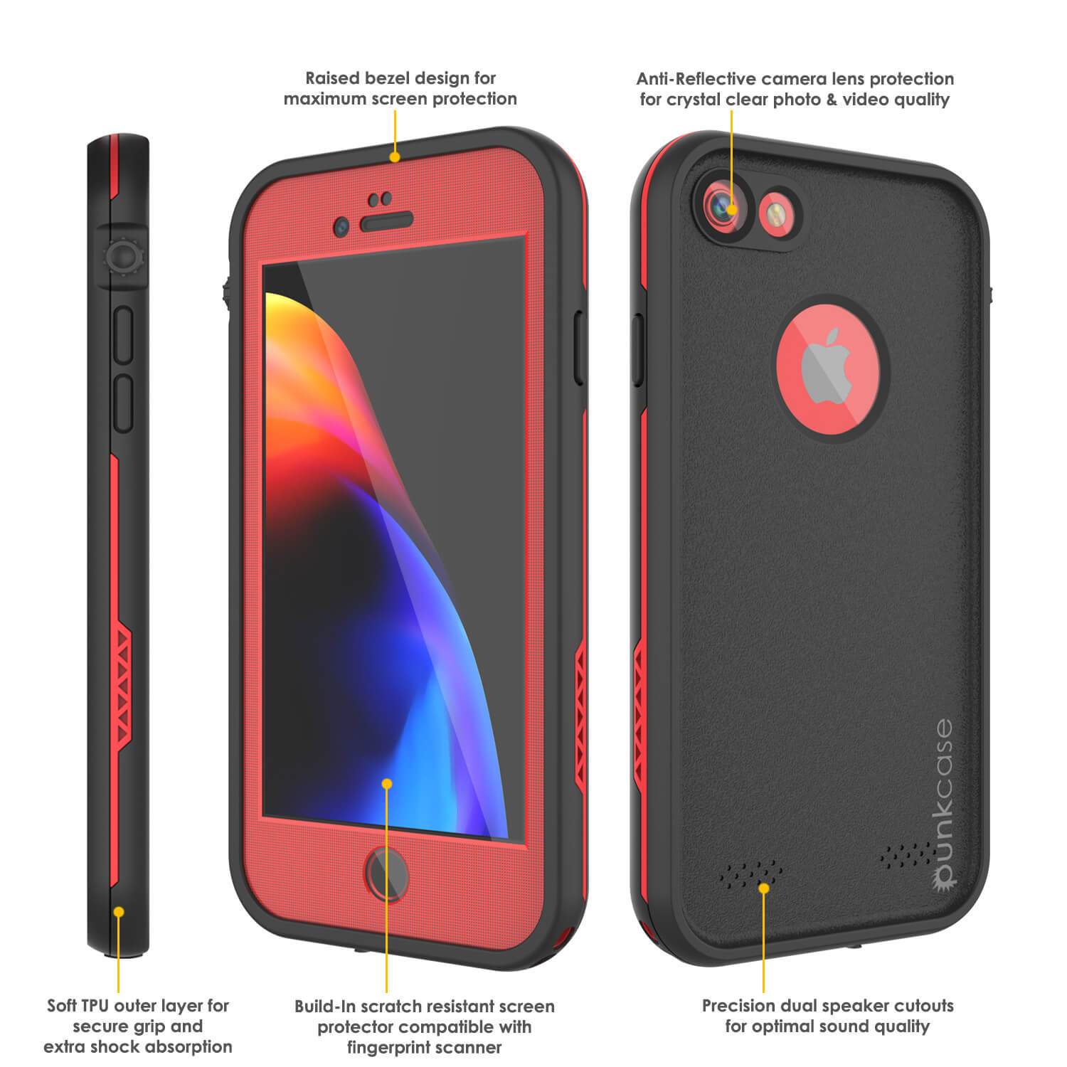 iPhone 8 Waterproof Case, Punkcase SpikeStar Red Series | Thin Fit 6.6ft Underwater IP68 (Color in image: light blue)
