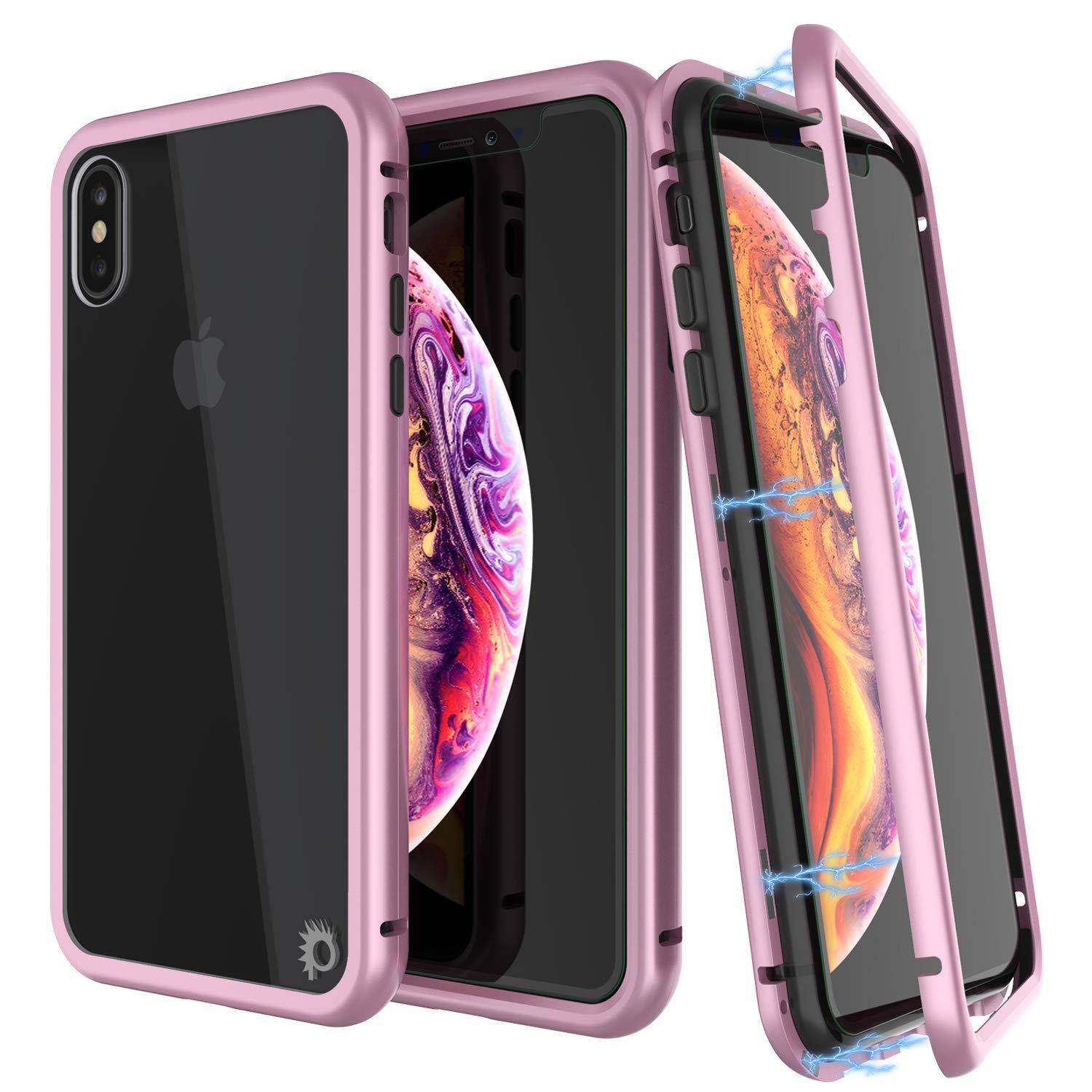 iPhone XS Max Case, Punkcase Magnetic Shield Protective TPU Cover W/ Tempered Glass Screen Protector [Pink]