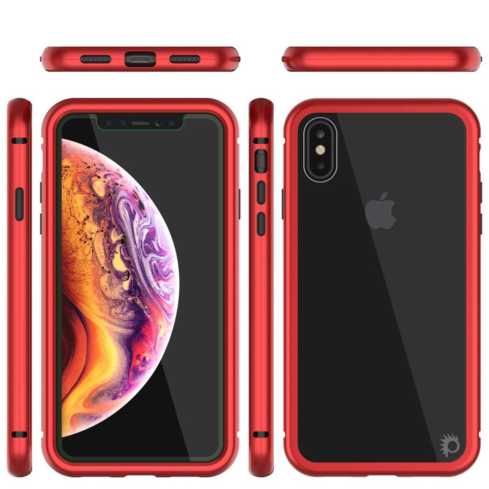 iPhone XS Max Case, Punkcase Magnetic Shield Protective TPU Cover W/ Tempered Glass Screen Protector [Red]