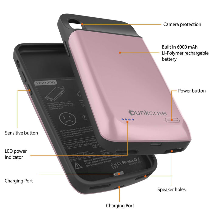 iPhone 11 Pro Max Battery Case, PunkJuice 5000mAH Fast Charging Power Bank W/ Screen Protector | [Rose-Gold] (Color in image: black)