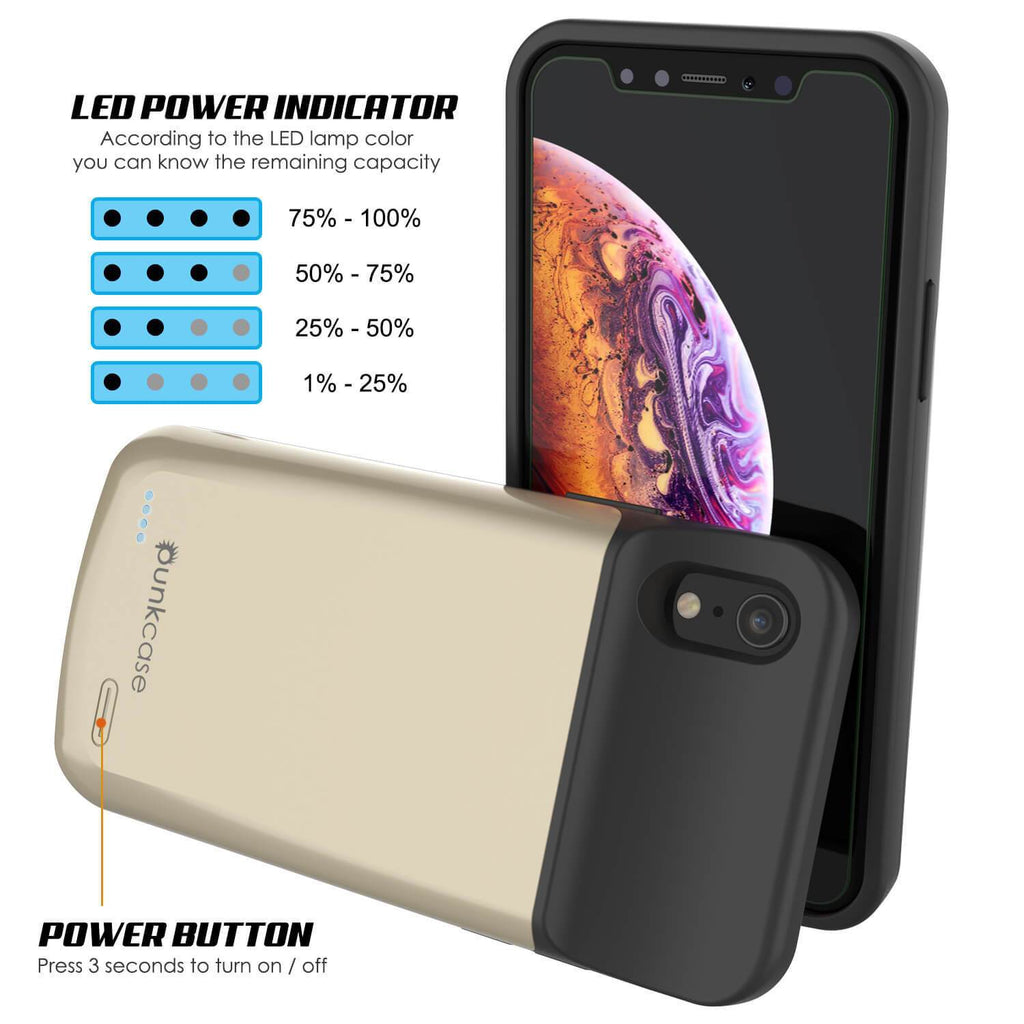 iPhone 11 Pro Battery Case, PunkJuice 5000mAH Fast Charging Power Bank W/ Screen Protector | [Gold] (Color in image: black)