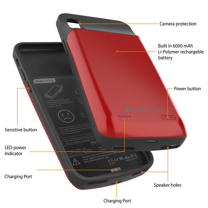 iphone XR Battery Case, PunkJuice 5000mAH Fast Charging Power Bank W/ Screen Protector | [Red]