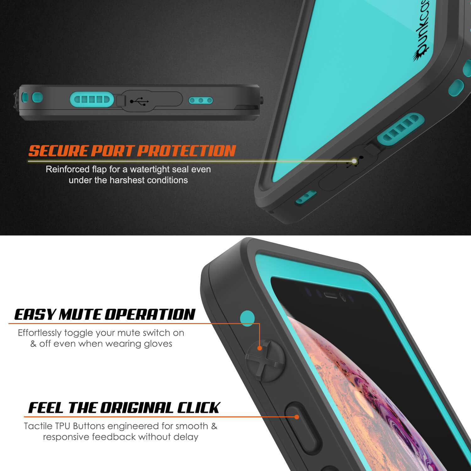 iPhone XR Waterproof IP68 Case, Punkcase [Teal] [StudStar Series] [Slim Fit] (Color in image: white)