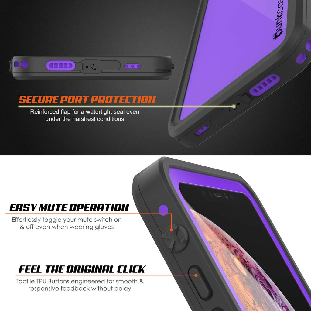 iPhone XR Waterproof IP68 Case, Punkcase [Purple] [StudStar Series] [Slim Fit] [Dirtproof] (Color in image: white)