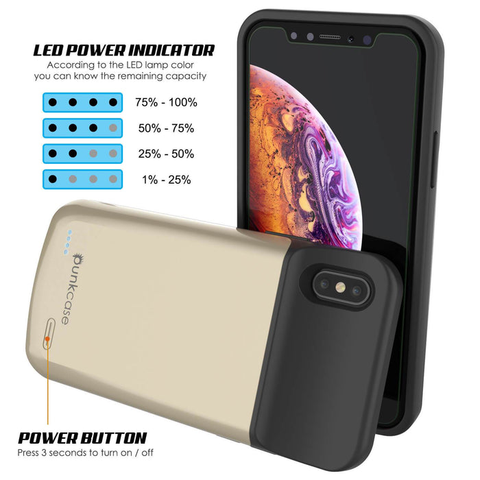 iphone XS Battery Case, PunkJuice 5000mAH Fast Charging Power Bank W/ Screen Protector | [Gold]