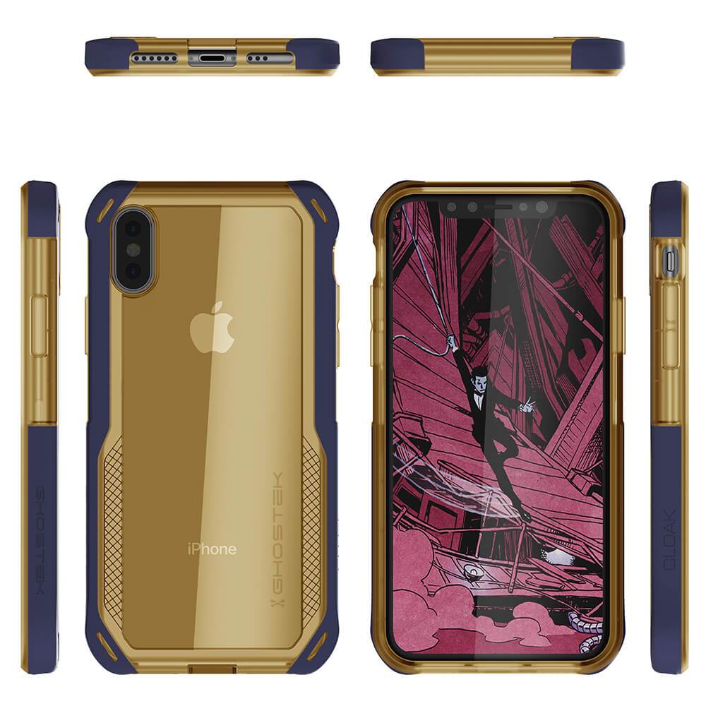 iPhone Xs Case, Ghostek Cloak 4 Series  for iPhone Xs / iPhone Pro Case | BLUE-GOLD (Color in image: Red-Clear)