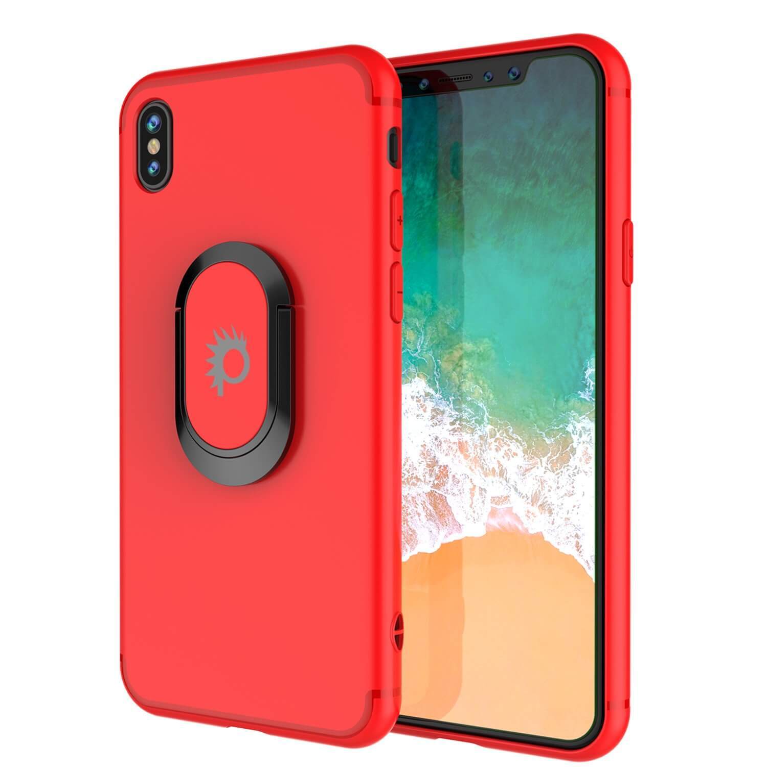 iPhone XS Case, Punkcase Magnetix Protective TPU Cover W/ Kickstand, Tempered Glass Screen Protector [Red] (Color in image: red)