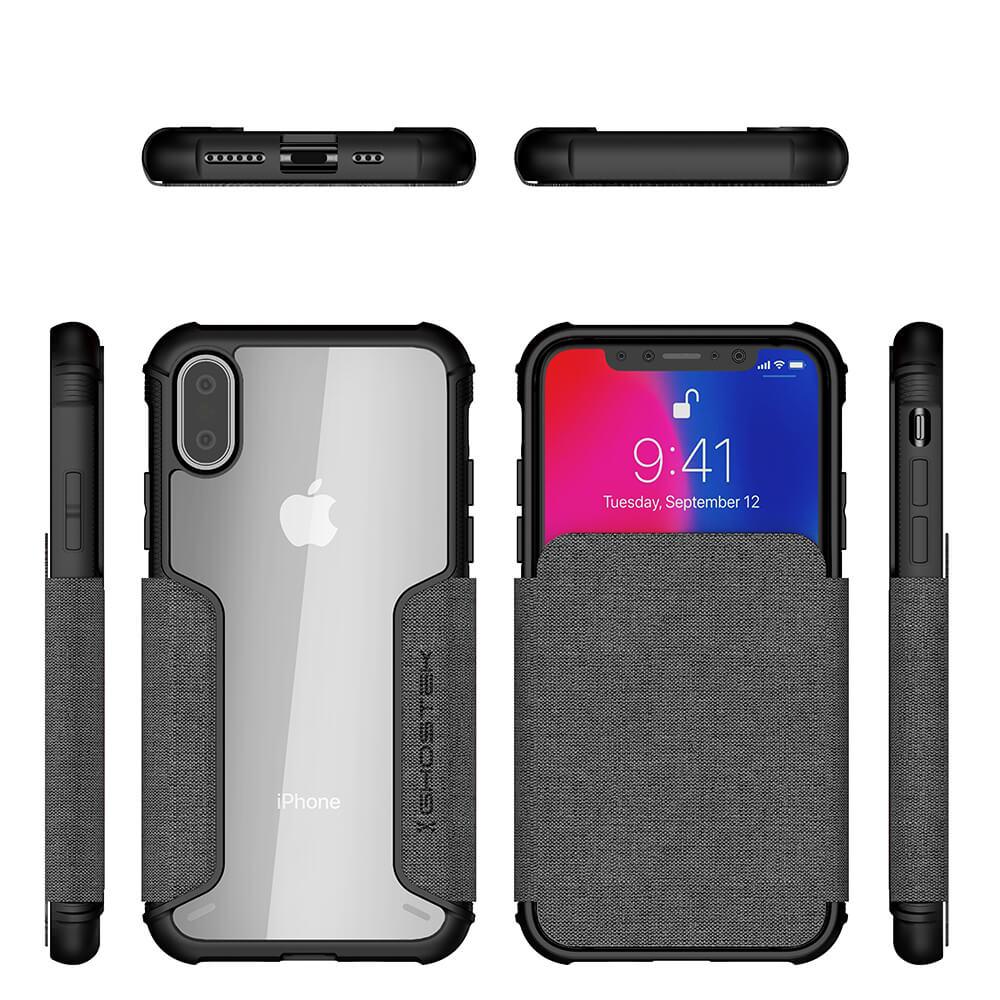 iPhone Xs Case, Ghostek Exec 3 Series for iPhone Xs / iPhone Pro Protective Wallet Case [Gray] (Color in image: Red)