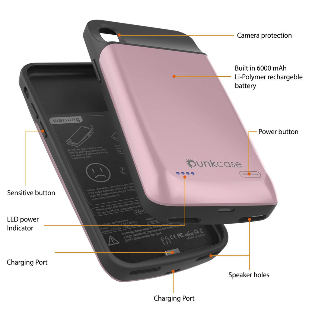 iphone XS Max Battery Case, PunkJuice 5000mAH Fast Charging Power Bank W/ Screen Protector | [Rose-Gold] (Color in image: black)