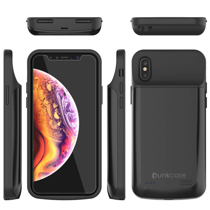iphone XS Max Battery Case, PunkJuice 5000mAH Fast Charging Power Bank W/ Screen Protector | [Black] 