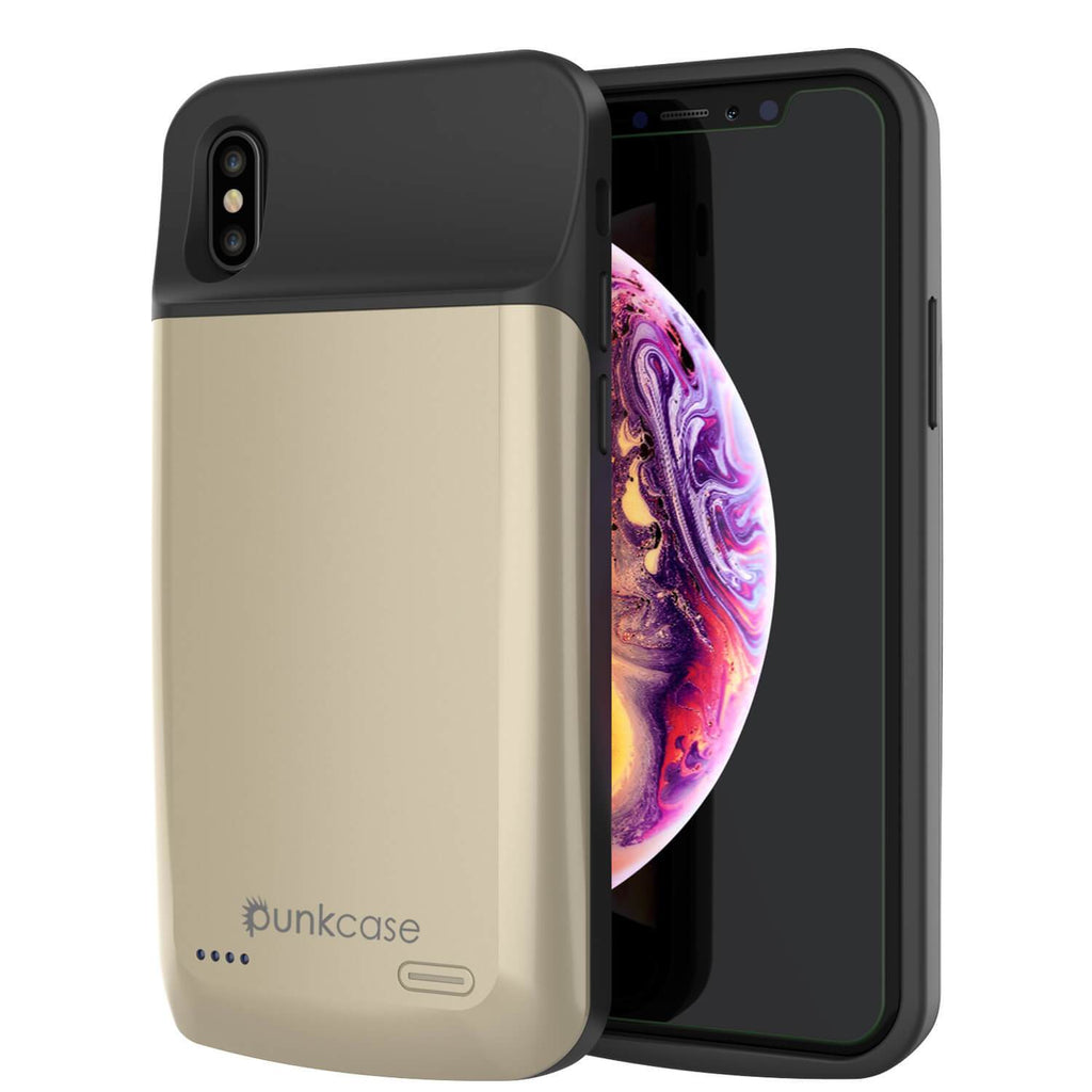 iphone XS Max Battery Case, PunkJuice 5000mAH Fast Charging Power Bank W/ Screen Protector | [Gold] (Color in image: gold)