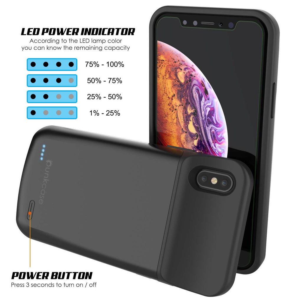 iphone XS Max Battery Case, PunkJuice 5000mAH Fast Charging Power Bank W/ Screen Protector | [Black] (Color in image: gold)