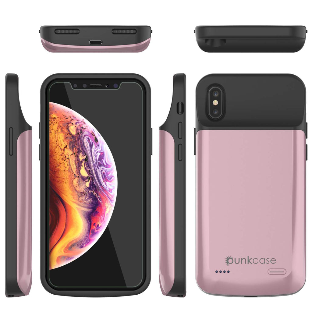 iphone XS Max Battery Case, PunkJuice 5000mAH Fast Charging Power Bank W/ Screen Protector | [Rose-Gold] 