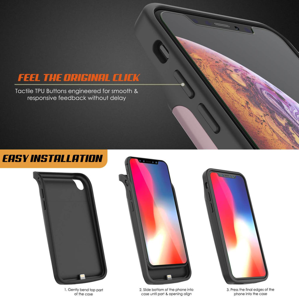 iphone XS Max Battery Case, PunkJuice 5000mAH Fast Charging Power Bank W/ Screen Protector | [Rose-Gold] (Color in image: red)