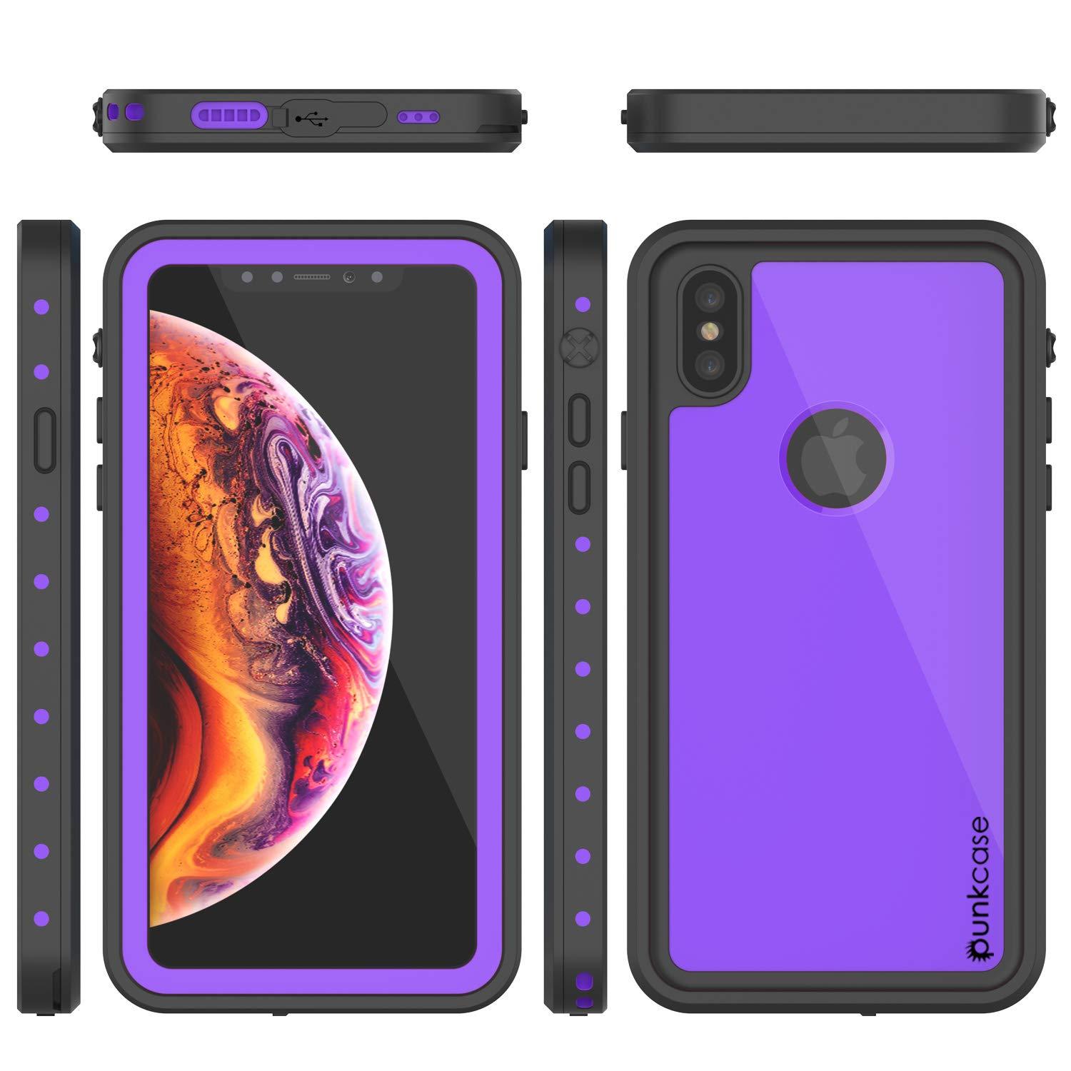 iPhone XS Max Waterproof IP68 Case, Punkcase [Purple] [StudStar Series] [Slim Fit] [Dirtproof]