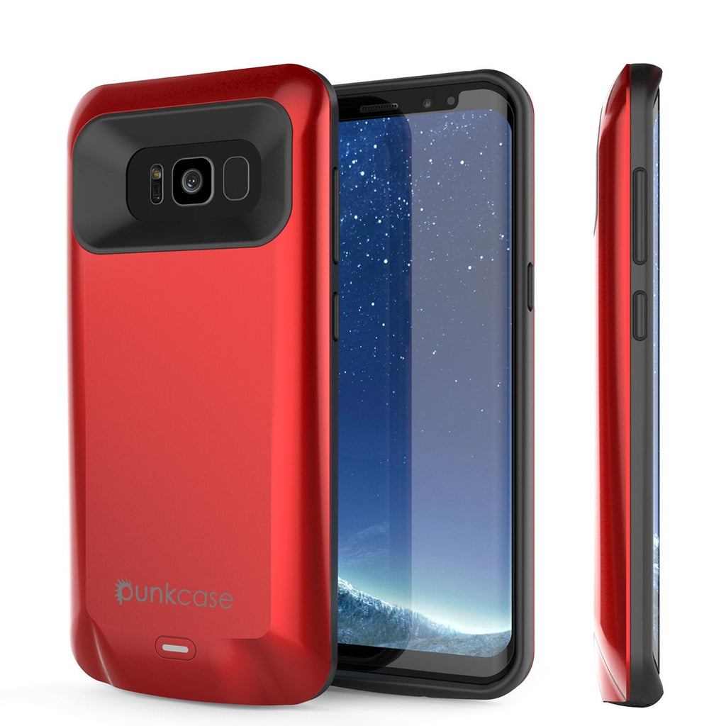 Galaxy S8 Battery Case, Punkcase 5000mAH Charger Case W/ Screen Protector | Integrated Kickstand & USB Port | IntelSwitch [Red] (Color in image: Red)