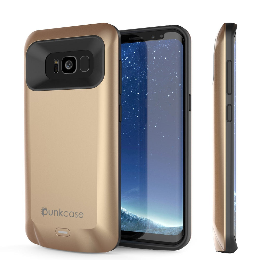 Galaxy S8 Battery Case, Punkcase 5000mAH Charger Case W/ Screen Protector | Integrated Kickstand & USB Port | IntelSwitch | [Gold] (Color in image: Black)