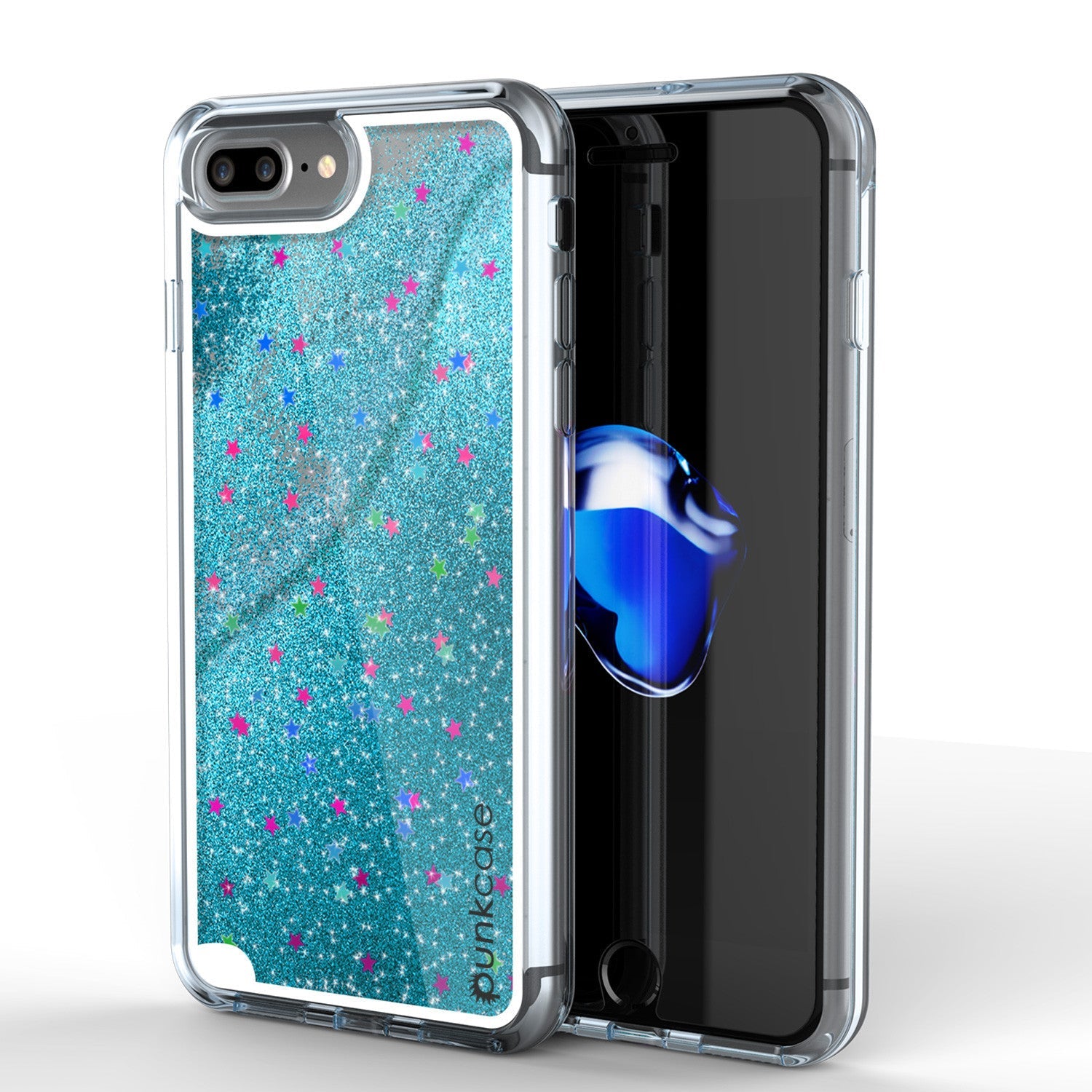 iPhone 7 Plus Case, PunkCase LIQUID Teal Series, Protective Dual Layer Floating Glitter Cover